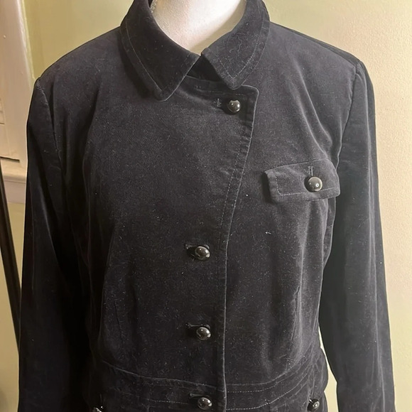 Talbots Velvet Black Ruffle Accent back Long Sleeve bubble buttons Blazer Jacket - Picture 4 of 17